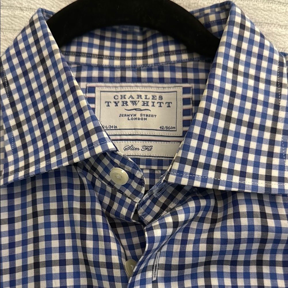 Charles Tyrwhitt Checkered Blue Button Down - 16 1/2in Neck - 34in Sleeves - Picture 4 of 4